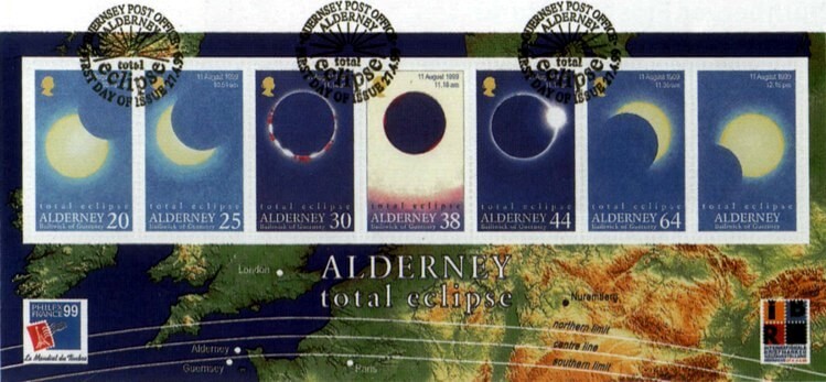 Briefmarkenblock: Verlauf totale Sonnenfinsternis