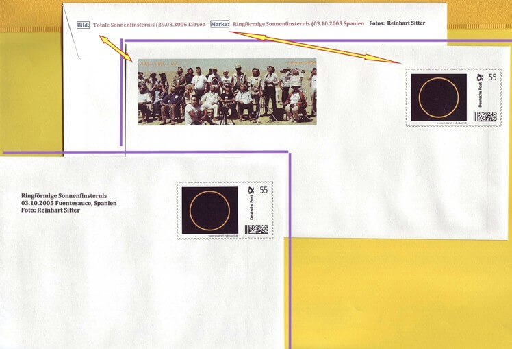 Briefmarke: ringförmige Sonnenfinsternis am 3.10.2005 in Spanien