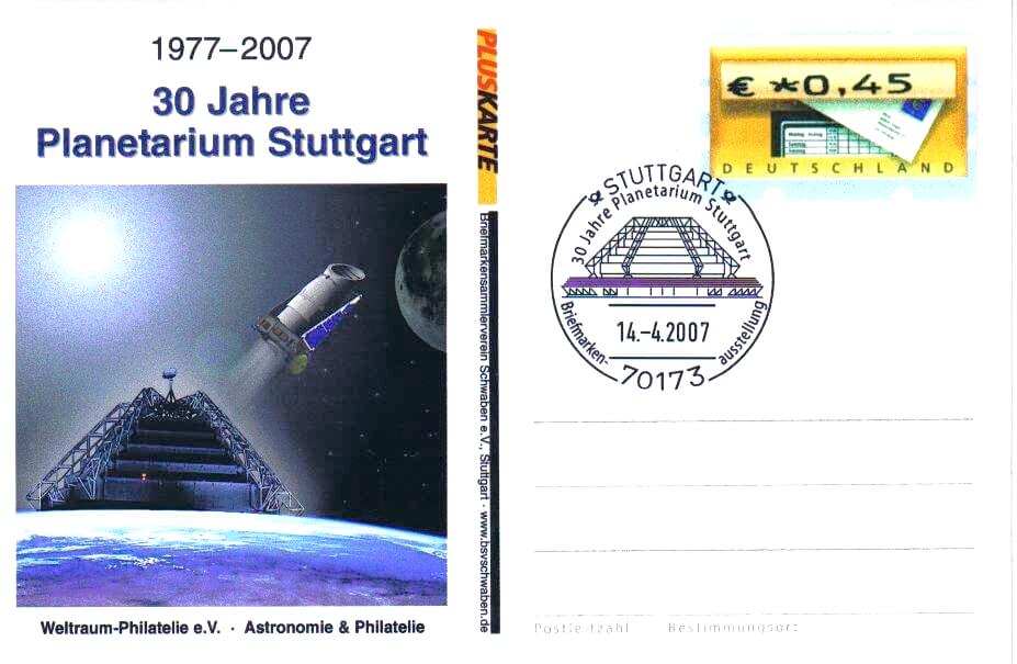 Postkarte mit Sonderstempel: 30 Jahre Planetarium Stuttgart